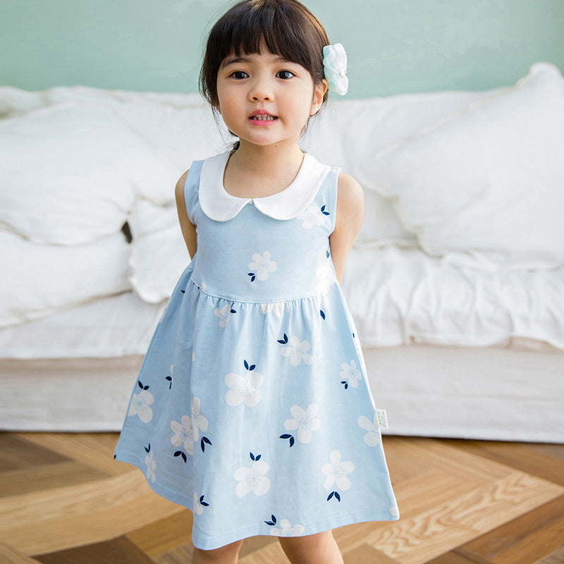 Girls Sleeveless Vest Dress with Doll Collar