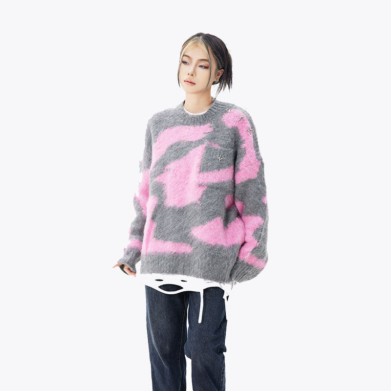 Men's Color Block Mohair Cross Slouchy Sweater