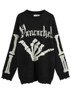 Gothic Black Plaid Knitted Skull Aesthetics Sweater