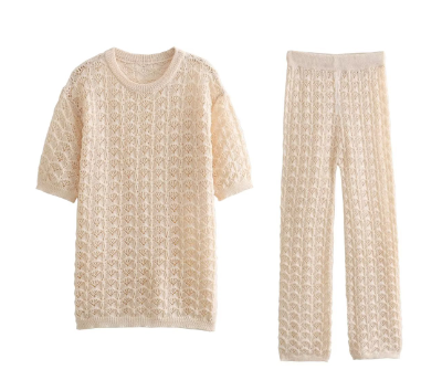Knit Sweater and High-Waisted Wide-Leg Pants (One Piece)