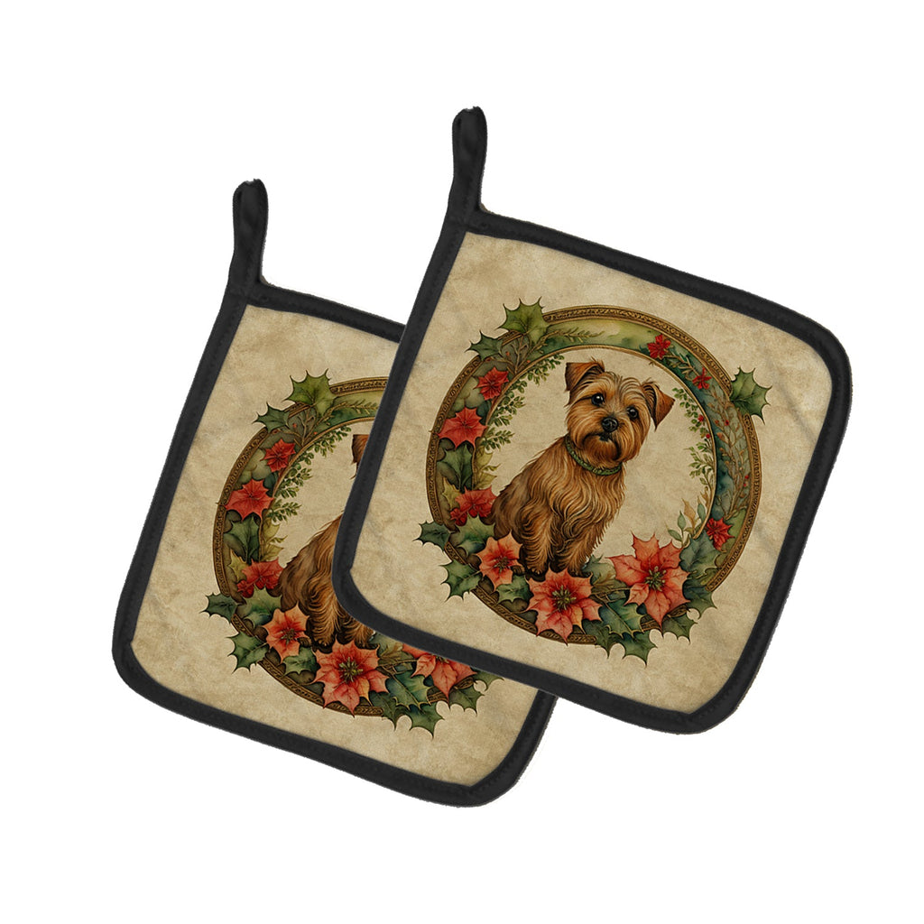 Norfolk Terrier Christmas Flowers Pair of Pot Holders