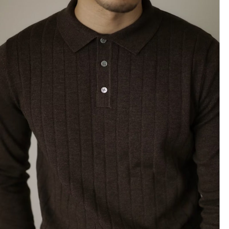 American Retro Heavy Lapel Long Sleeve Polo Sweater