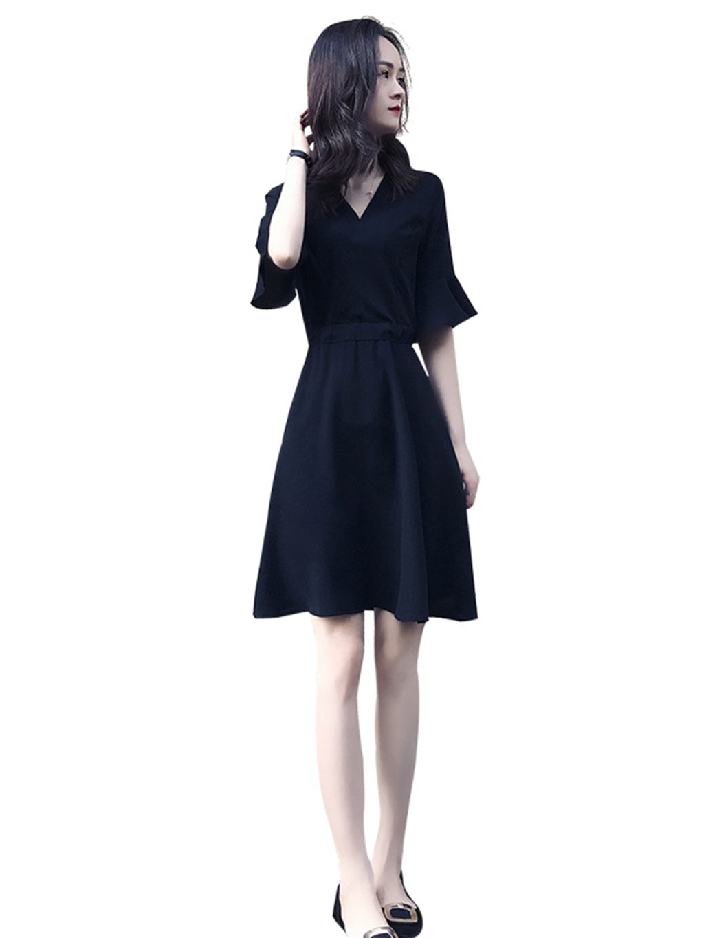 2020 Spring Summer Hepburn Style V-Neck A-Line Dress