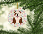 Merry Christmas English Bulldog Brindle White Ceramic Ornament