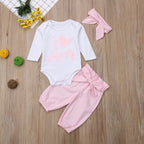 Love Mom Outfit Set with Bodysuit, Pants, and Headband