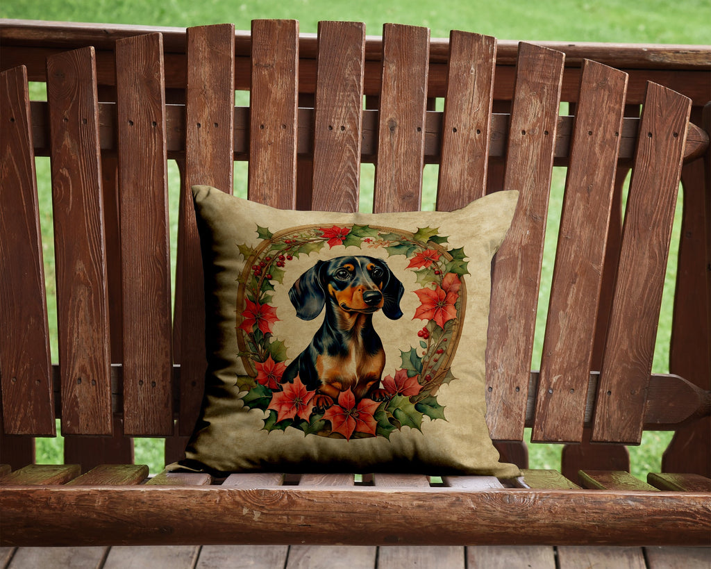 Dachshund Christmas Flowers Throw Pillow