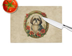 Shih Tzu Christmas Flowers Glass Cutting Board