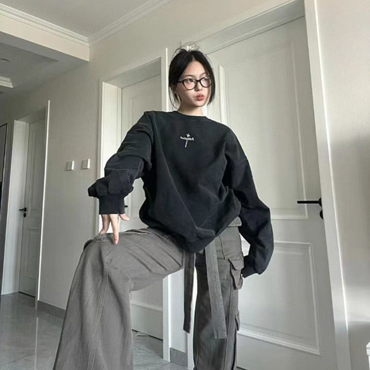 Thickened Plush Fabric Pure Cotton Round Neck Sweater