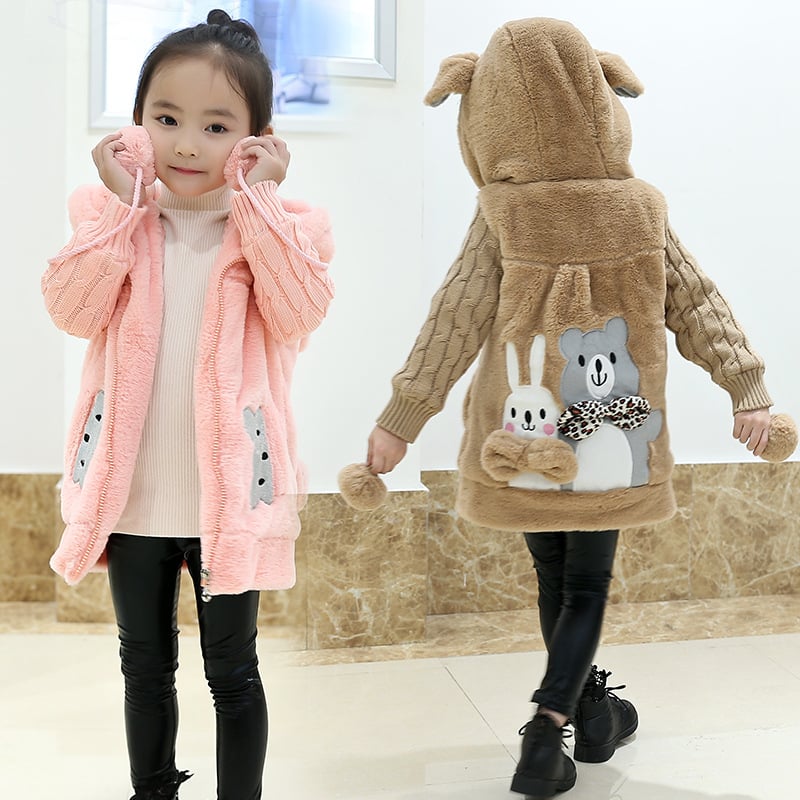Cute Cartoon Hooded Jacket for Girls - Warm Woolen Coat