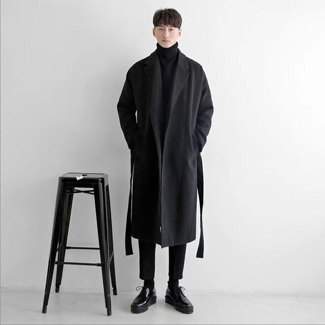 Men's Woolen Coat - Casual Medium Length Windbreaker