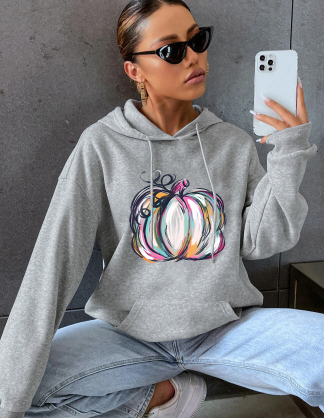 Casual Long Sleeve Hoodie with Halloween Pumpkin Print | Streetwear