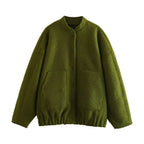 Loose Sleeved Pocket Jacket with Stand Collar