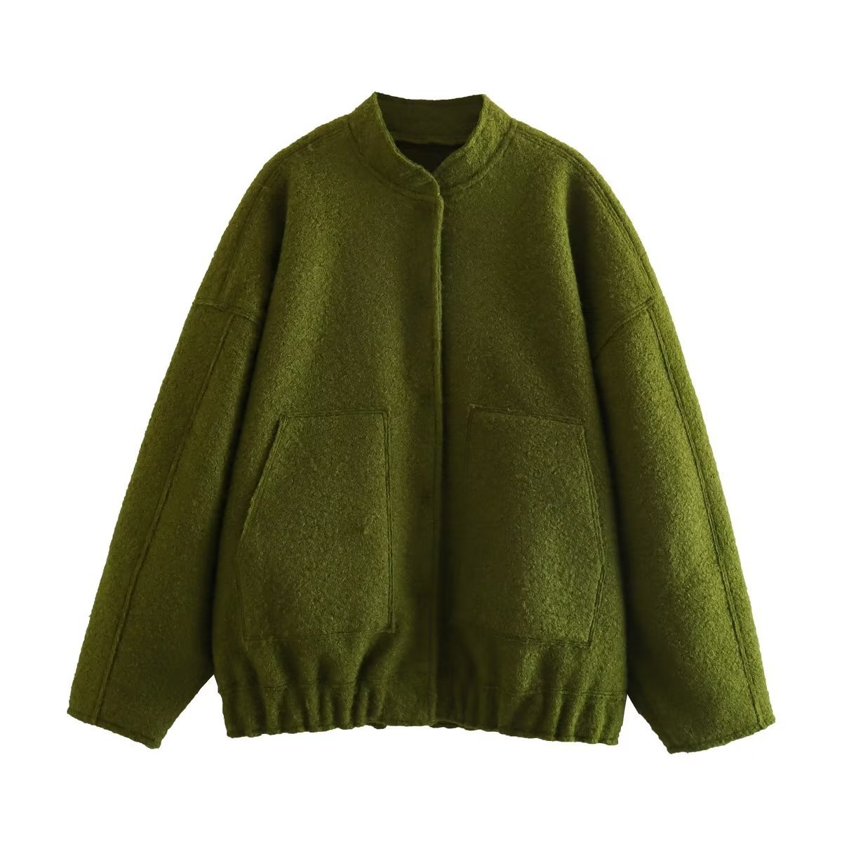 Loose Sleeved Pocket Jacket with Stand Collar