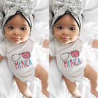Baby Bodysuit with Letter Print and Sunglasses Design