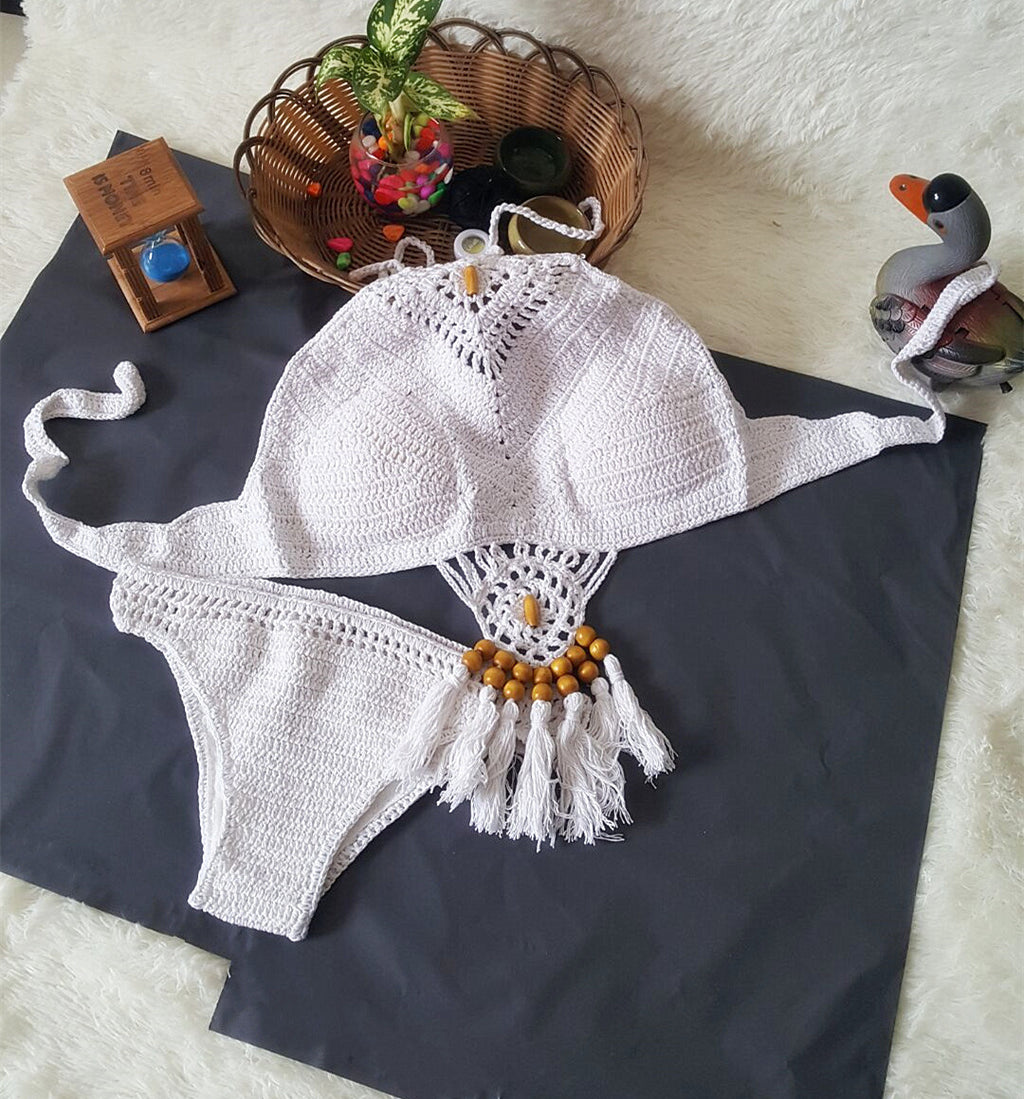 Swimwear Set with Handmade Crochet Tassels