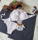 Swimwear Set with Handmade Crochet Tassels