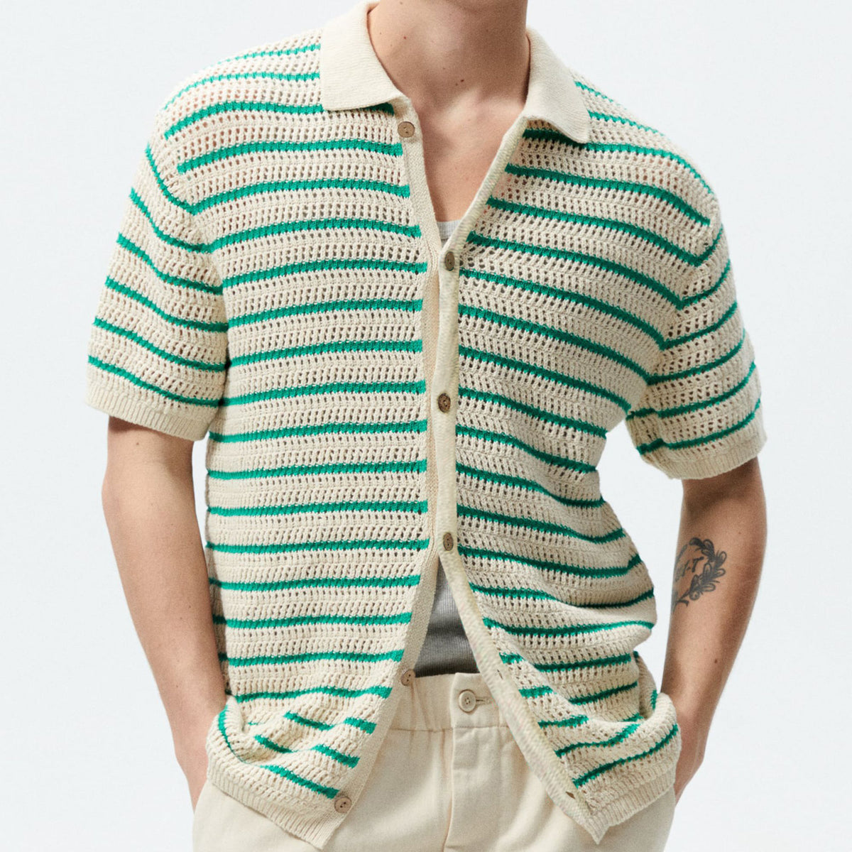 Men's Casual Sweater in Striped Wool Design