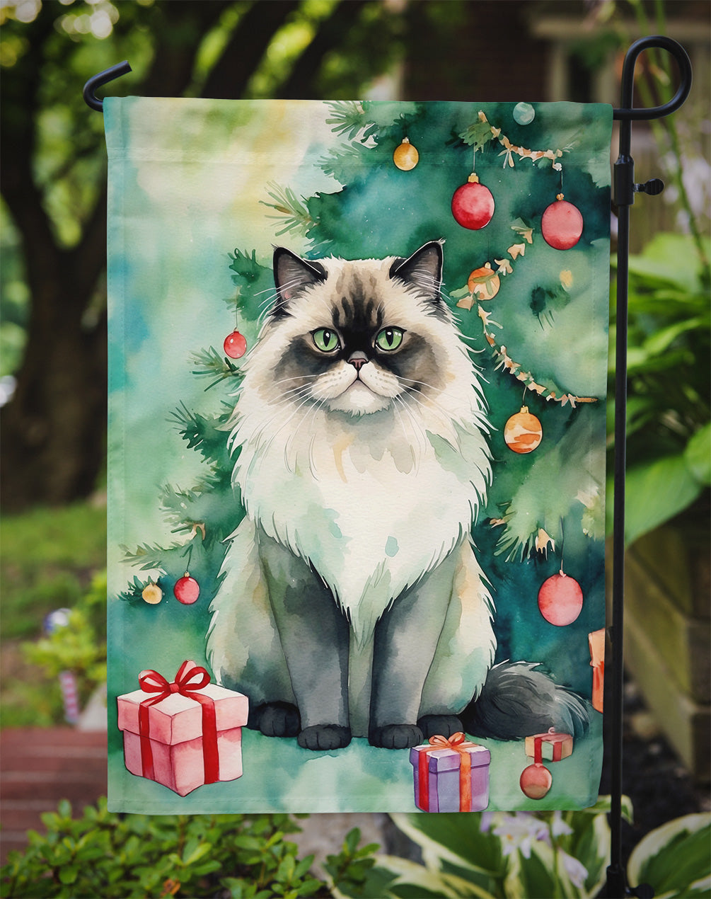 Himalayan Cat By the Christmas Tree Garden Flag