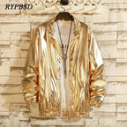 Men's Gold Silver Windbreaker Jacket for Autumn Fashion