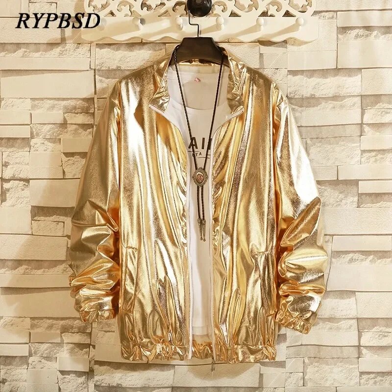 Men's Gold Silver Windbreaker Jacket for Autumn Fashion