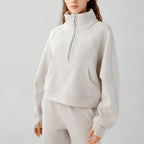 Women's Half-Zip High-Stand Collar Pullover Leisure Warm Fleece Sweater | Streetwear