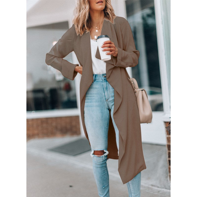 Women's Slim Long Windbreaker Coat for Autumn Office