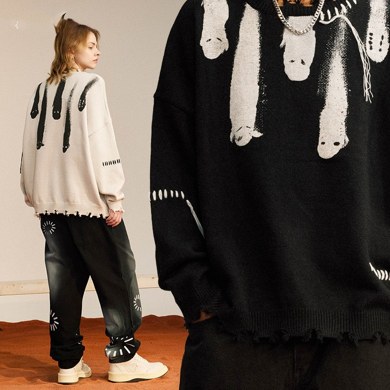 Knitted Crew Neck Collar Fringe Wool Top