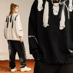 Knitted Crew Neck Collar Fringe Wool Top