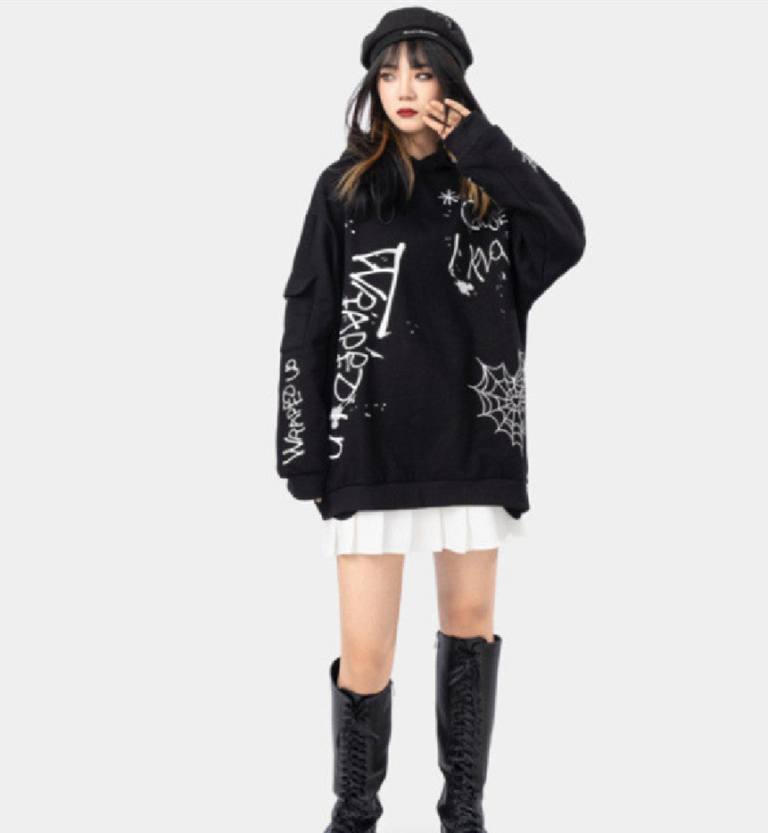 High Street Hip Hop Graffiti Embroidered Hoodie | Streetwear
