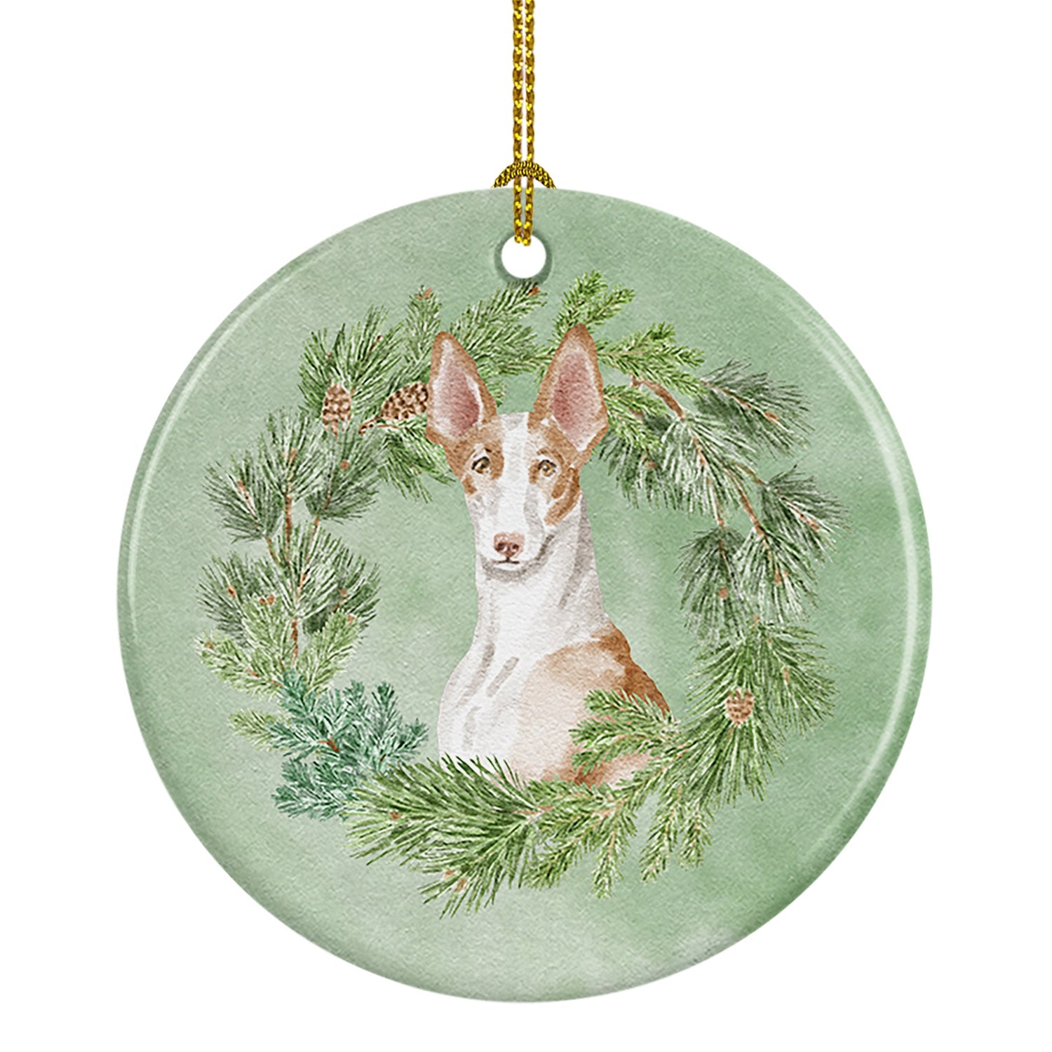 Ibizan Hound Sitting Proud Christmas Wreath Ceramic Ornament