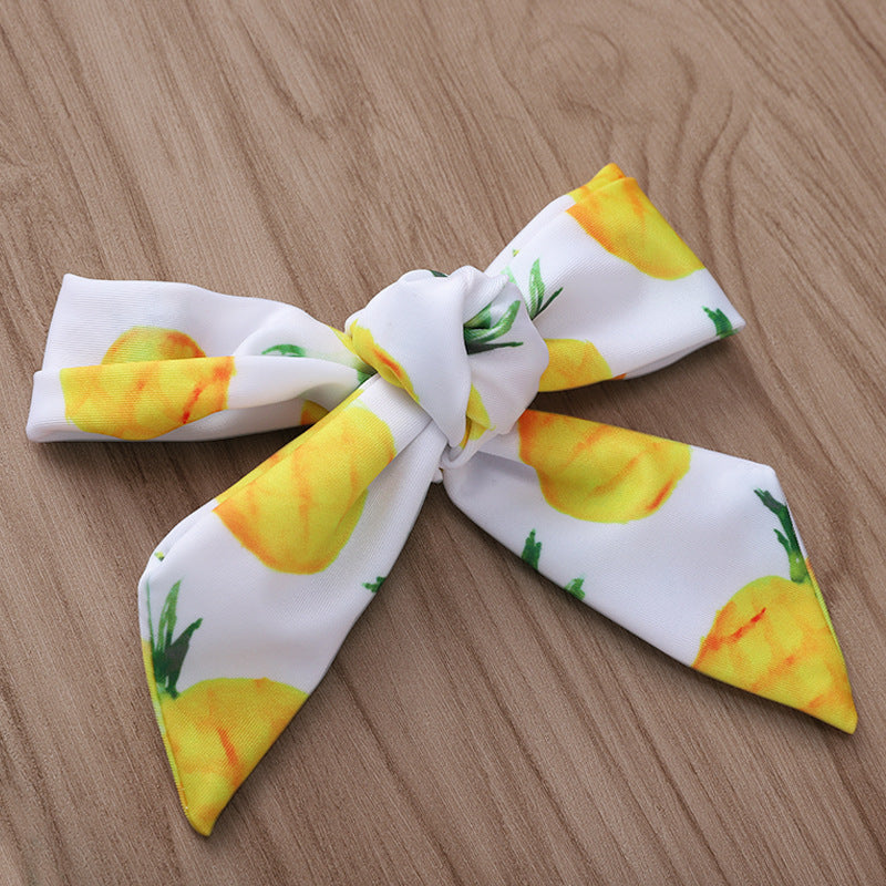 Girls Pineapple Print Fringe Bikini Set with Headband