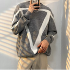 Men's Vintage Japanese Contrast Round Neck Sweater