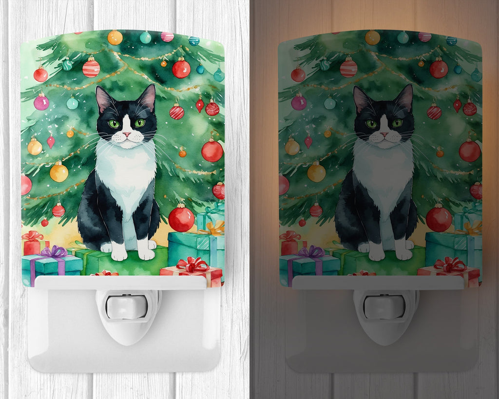 Chantilly Tiffany Cat By the Christmas Tree Ceramic Night Light