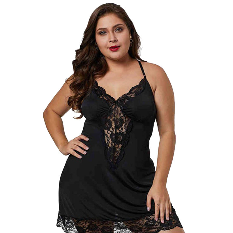 Fashionable Deep V Lace Trim Cami Nightgown Dress
