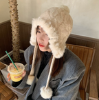 Gentle Fleece Rabbit Fur Lei Feng Hat | Embroidered Cap