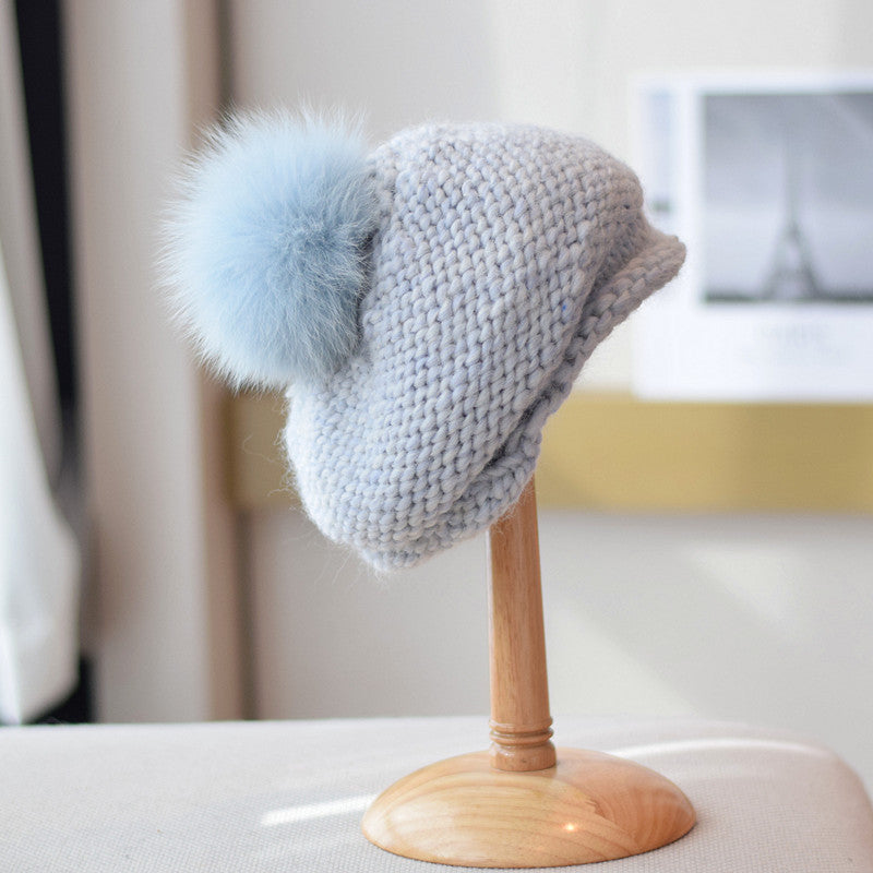 Retro Handmade Thick Thread Knitted Wool Cap | Embroidered Cap