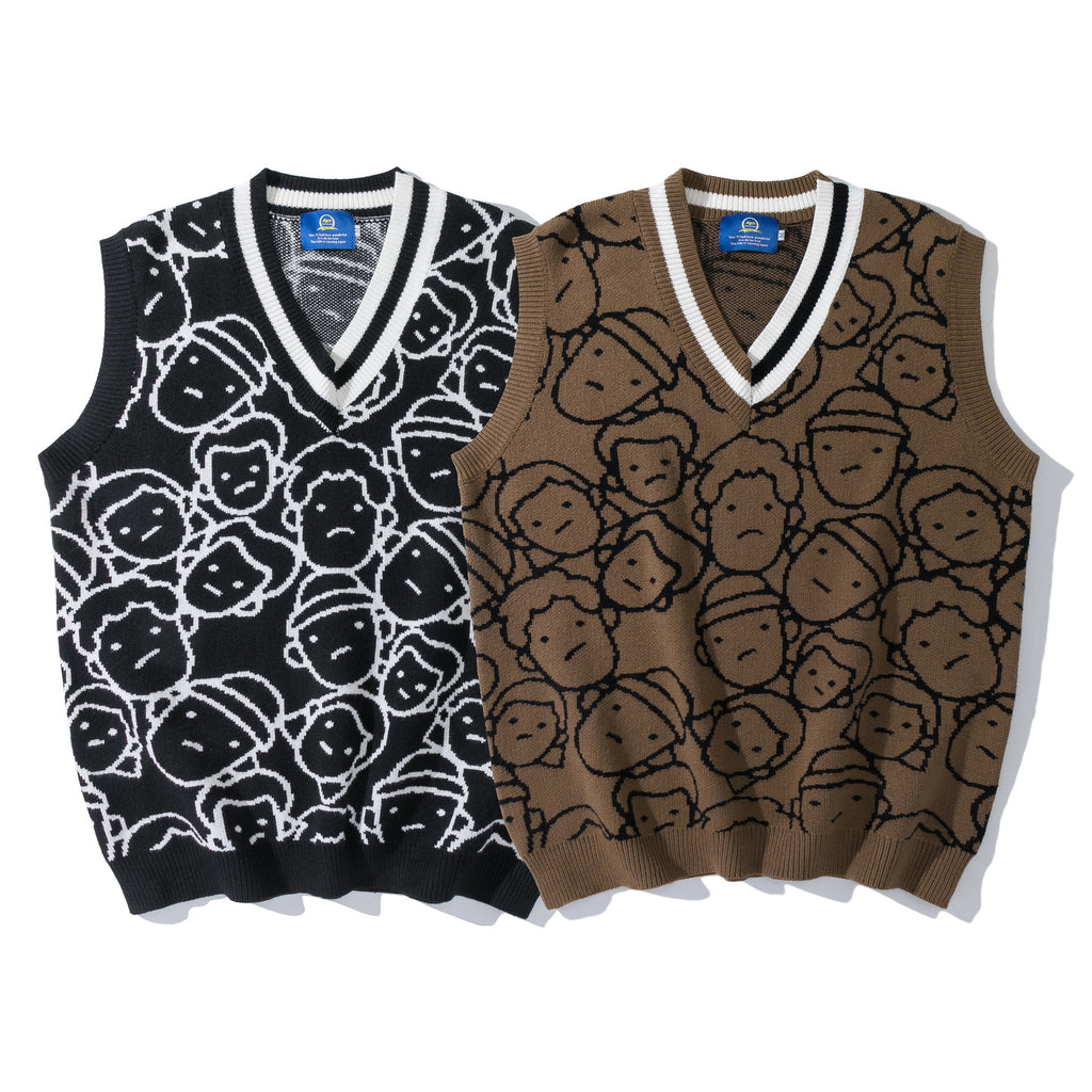 Men's Knit Sleeveless Sweater with Couple Print