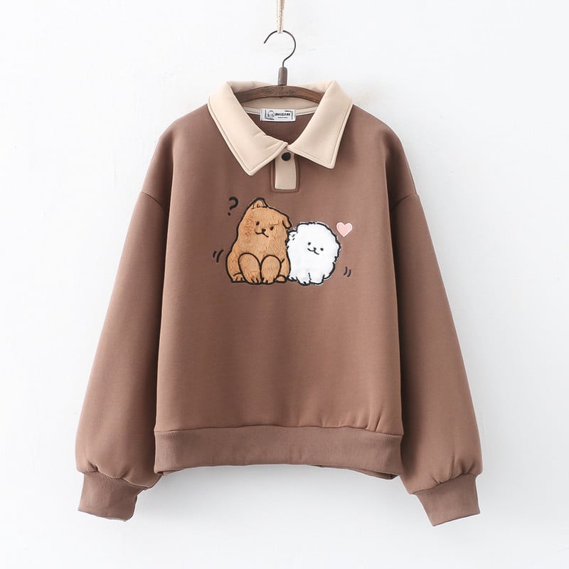 Japanese Cartoon Wool Dog Thickened Fleece Pullover Sweater