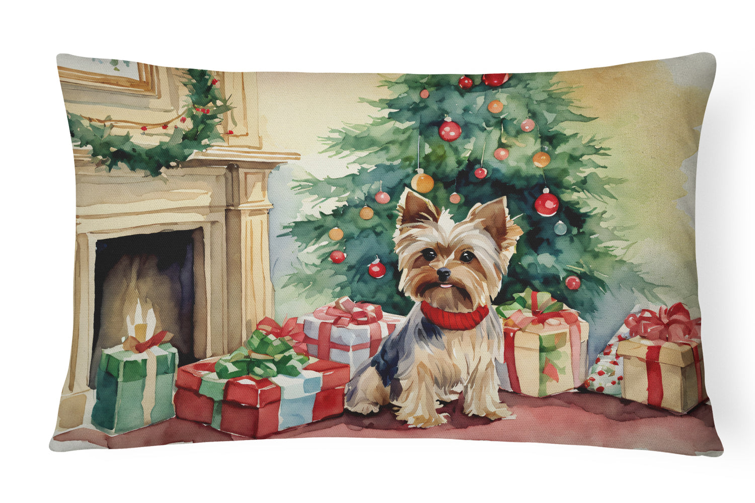 Yorkie Christmas Throw Pillow
