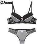 Lace Striped Lingerie Set with Bra and Panties