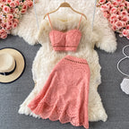 Beach Vacation Set: Backless Crop Top & Ruffled Skirt