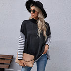 Women's Bat Sleeve Stripe High Neck Sweater