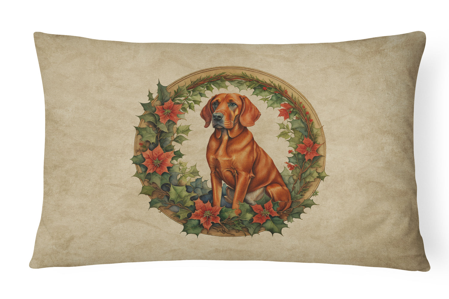 Red Redbone Coonhound Christmas Flowers Throw Pillow