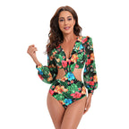 2023 Women's High-Waist V-Neck Long Sleeve Swimsuit