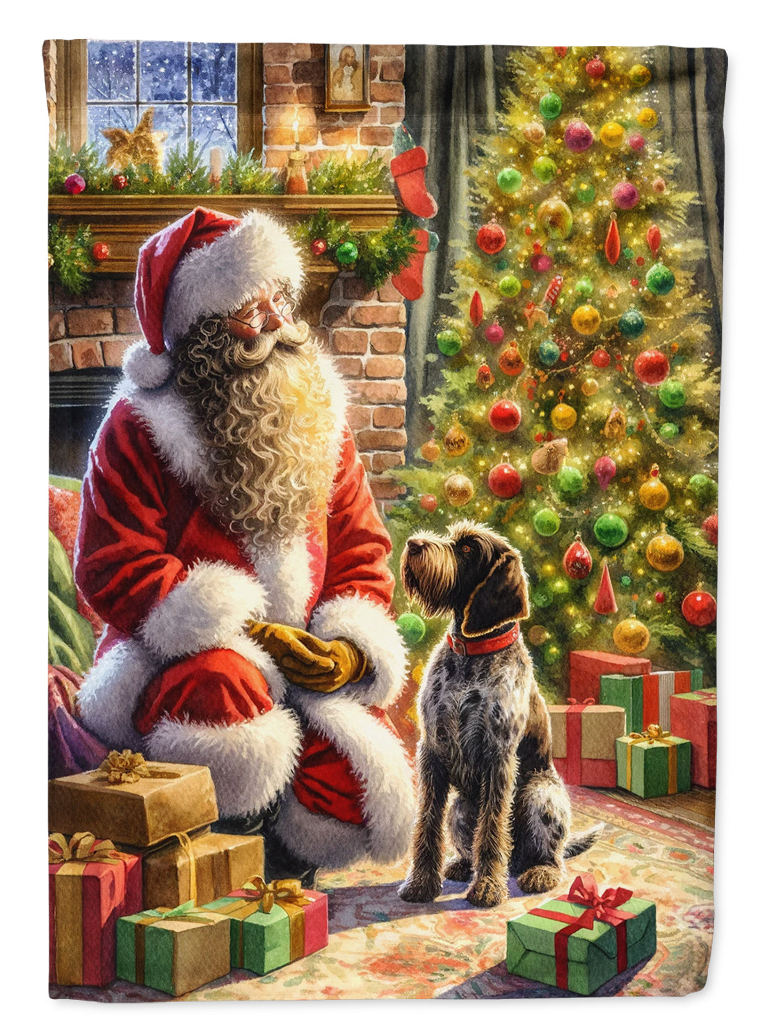 Wirehaired Pointing Griffon and Santa Claus Garden Flag