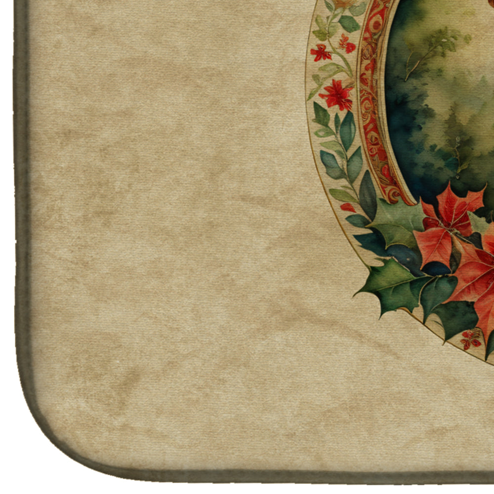 Kuvasz Christmas Flowers Dish Drying Mat