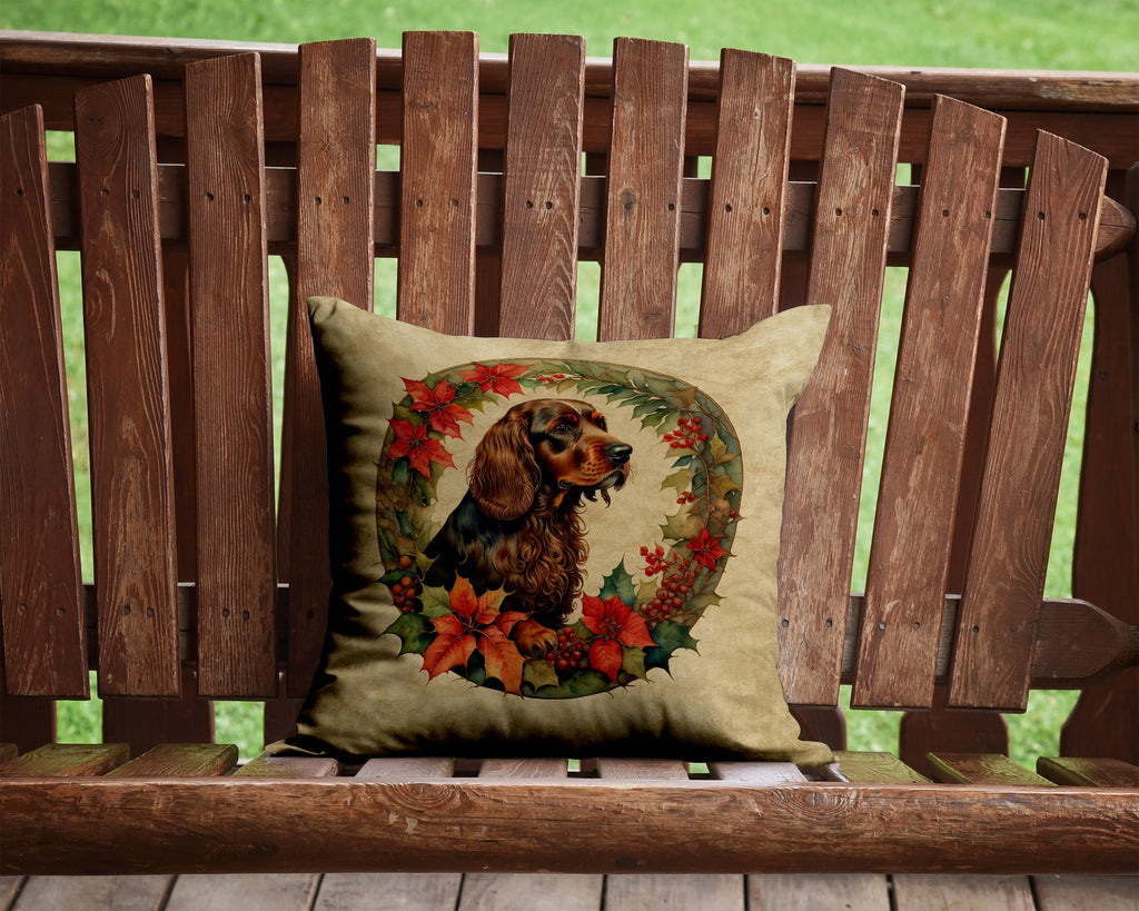 Field Spaniel Christmas Flowers Throw Pillow