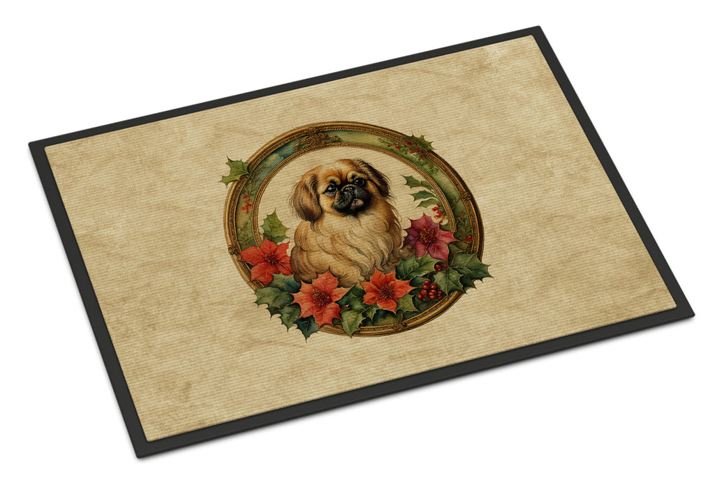 Pekingese Christmas Flowers Doormat