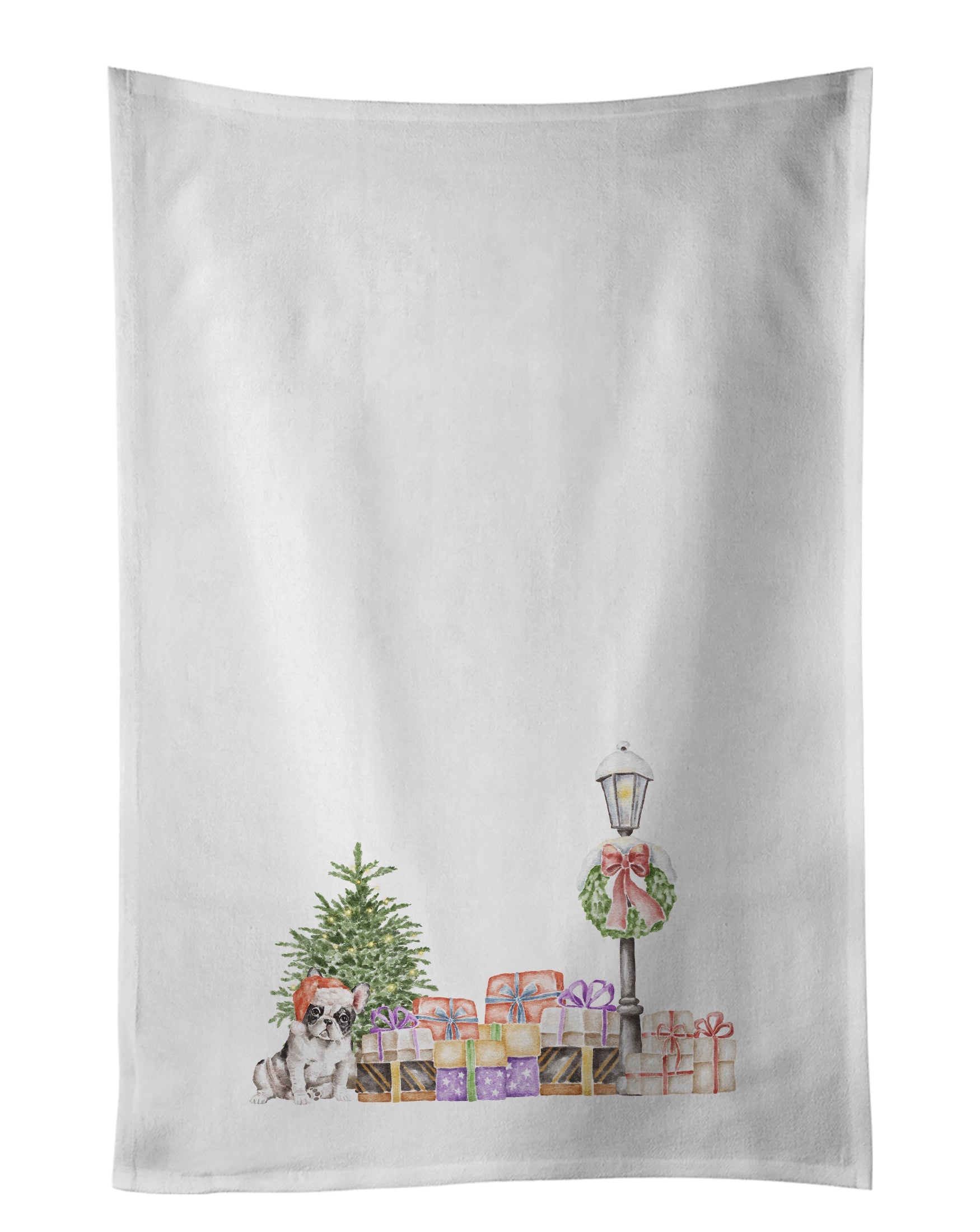 French Bulldog Black and White with Christmas Wonderland Kitchen Towel Set of 2