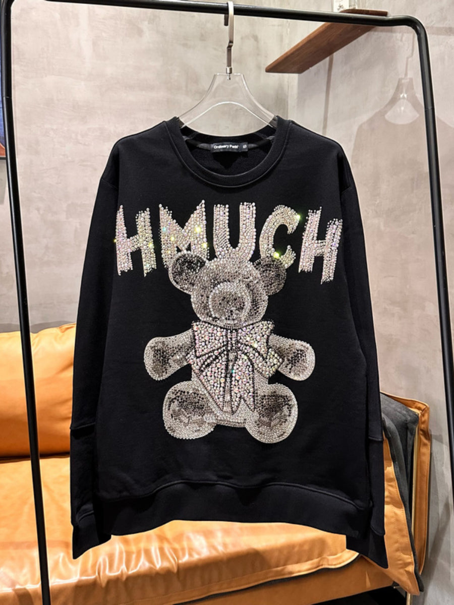 Light Luxury Rhinestone Bear Sweatshirt for Women | Streetwear